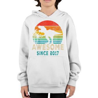 Kids 5 Year Old Gift Dinosaur Awesome Since 2017 5Th Birthday V2 Youth Hoodie - Thegiftio UK