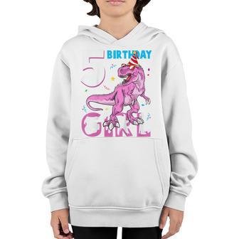 Kids 5 Year Old Gifts 5Th Birthday Girl Daughter Dinosaur T Rex Youth Hoodie - Thegiftio UK