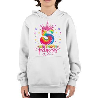 Kids 5 Year Old Gifts 5Th Birthday Girls Unicorn Face Tie Dye Youth Hoodie - Thegiftio UK