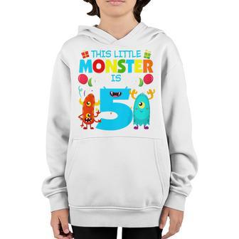 Kids 5 Year Old Gifts This Little Monster Is 5Th Birthday Boy Youth Hoodie - Thegiftio UK