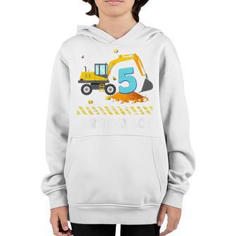Kids 5 Years Old Gifts 5Th Birthday Boys Son Funny Excavator Youth Hoodie - Thegiftio UK