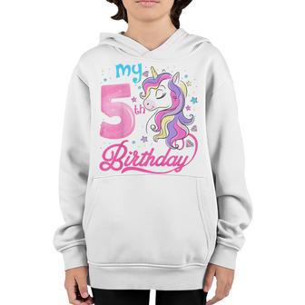Kids 5 Years Old Unicorn Face 5Th Birthday Girl Unicorn Party Youth Hoodie - Thegiftio UK