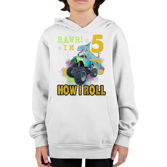 Kids 5Th Birthday Boys Im 5 This Is How I Roll Monster Truck Youth Hoodie - Thegiftio UK