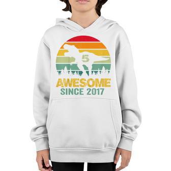 Kids 5Th Birthday Gift 5 Year Old Boy Dinosaur Awesome Since 2017 Youth Hoodie - Thegiftio UK