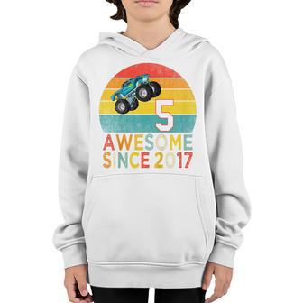 Kids 5Th Birthday Monster Truck Lover 5 Years Old Vintage Retro Youth Hoodie - Thegiftio UK