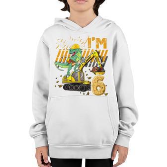 Kids 6 Year Old Dinosaur Construction Excavator 6Th Birthday Boys Youth Hoodie - Thegiftio UK