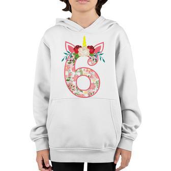 Kids 6 Year Old Gifts 6Th Birthday Girls Unicorn Face Flower Youth Hoodie - Thegiftio UK