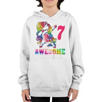 Kids 7 Year Old 7Th Birthday Awesome Since 2015 Dabbing Unicorn Youth Hoodie - Thegiftio UK