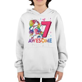 Kids 7 Year Old Awesome Since 2015 Dabbing Unicorn Ns Girls Youth Hoodie - Thegiftio UK