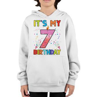 Kids 7 Years Old Gifts Its My 7Th Birthday Doughnut Girl Kids Youth Hoodie - Thegiftio UK