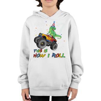Kids 7 Years Old T Rex Dinosaur Monster Truck 7Th Birthday Boys Youth Hoodie - Thegiftio UK