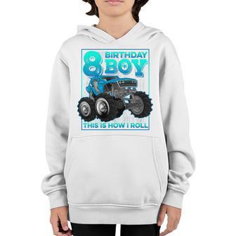 Kids 8 Year Old 8Th Birthday Boy Kid Gift Monster Truck Car Youth Hoodie - Thegiftio UK