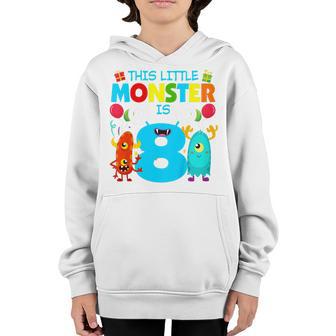 Kids 8 Year Old Gifts This Little Monster Is 8Th Birthday Boy Youth Hoodie - Thegiftio UK