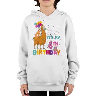 Kids 8 Year Old Its My 8Th Birthday Girl Sloth Riding Llama Youth Hoodie - Thegiftio UK