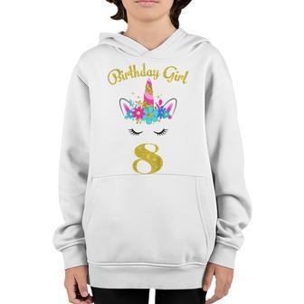 Kids 8 Years Old Gifts 8Th Birthday Girl Funny Unicorn Face Youth Hoodie - Thegiftio UK