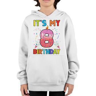 Kids 8 Years Old Gifts Its My 8Th Birthday Doughnut Girl Kids Youth Hoodie - Thegiftio UK