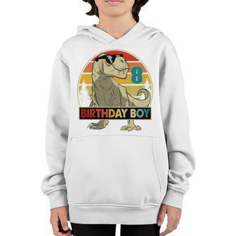 Kids 8Th Birthday T Rex Dino Dinosaur 8 Year Old Gift Boys Youth Hoodie - Thegiftio UK