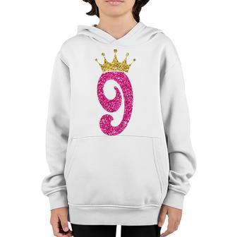 Kids 9 Year Old Gifts 9Th Birthday Girl Golden Crown Party Youth Hoodie - Thegiftio UK