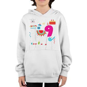 Kids 9 Year Old I Am 9 Years Old And Llamazing Llama 9Th Birthday V2 Youth Hoodie - Thegiftio UK