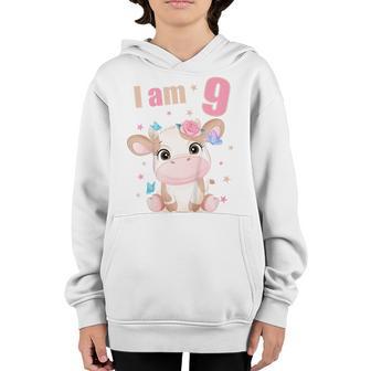 Kids 9 Years Old 9 Birthday Outfit Boy Girl Cute Cows Cow Youth Hoodie - Thegiftio UK