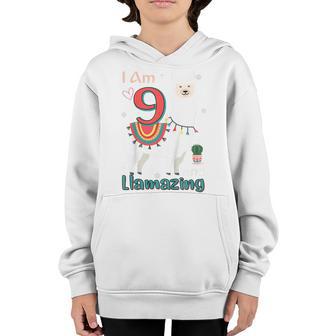 Kids 9Th Birthday I Am 9 Years Old And Llamazing Llama Girl Ns V2 Youth Hoodie - Thegiftio UK