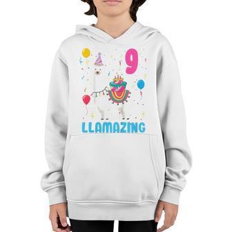 Kids 9Th Birthday I Am 9 Years Old And Llamazing Llama Girl Ns Youth Hoodie - Thegiftio UK