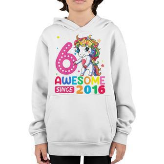 Kids Awesome Since 2016 Flossing Unicorn 6Th Birthday 6 Years Old Youth Hoodie - Thegiftio UK