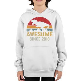 Kids Awesome Since 2018 Dinosaur 4 Year Old Gift Boy 4Th Birthday Youth Hoodie - Thegiftio UK