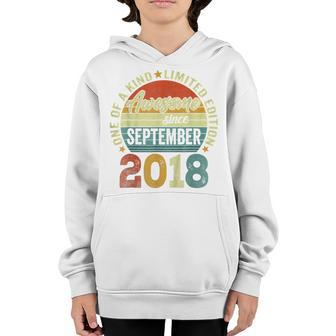 Kids Awesome Since September 2018 4 Years Old 4Th Birthday Gifts Youth Hoodie - Thegiftio UK