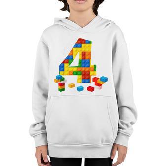 Kids Building Blocks Bricks Awesome At 4 Years Old Birthday Boy Youth Hoodie - Thegiftio UK