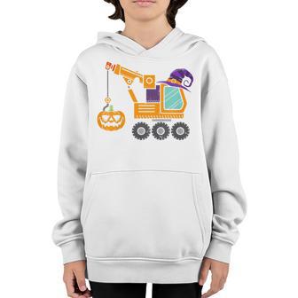 Kids Crane Truck Pumpkin Toddler Baby Boys Halloween Kids Youth Hoodie - Thegiftio UK
