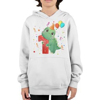 Kids Dinosaur 1St Birthday Dino Themed Bday Party 1 Yrs Old Youth Hoodie - Thegiftio UK