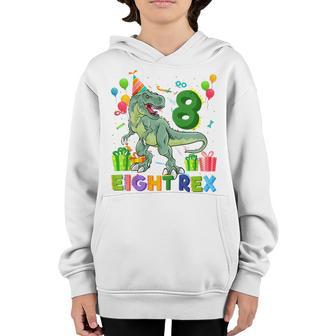 Kids Eight Rex 8Th Birthday Boy Eighth Dinosaur T Rex 8 Year Old Youth Hoodie - Thegiftio UK