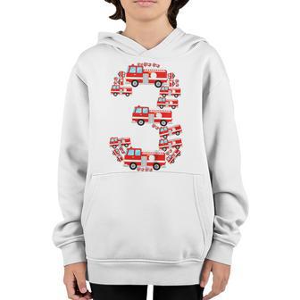 Kids Fire Truck 3Rd Birthday Boy 3 Year Old Toddler Firefighter Youth Hoodie - Thegiftio UK