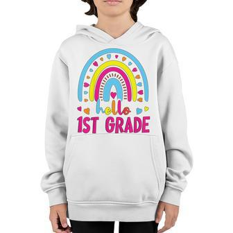 Kids First Day Of School Girls Back To School Hello First Grade Youth Hoodie - Seseable