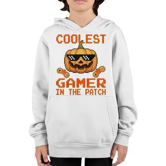 Kids Halloween Coolest Gamer In The Patch Boys Girls Pumpkin Youth Hoodie - Thegiftio UK