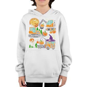 Kids Halloween Crane Truck Construction Pumpkin Toddler Kids Boys Youth Hoodie - Thegiftio UK