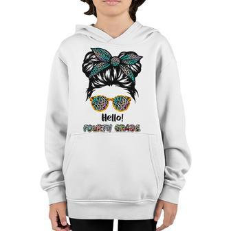 Kids Hello Fourth Grade Messy Bun Girls Back To School Youth Hoodie - Seseable