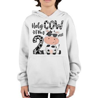 Kids Holy Cow Im 2 Birthday Boy 2Nd Cow Farm Animals Bday Youth Hoodie - Thegiftio UK