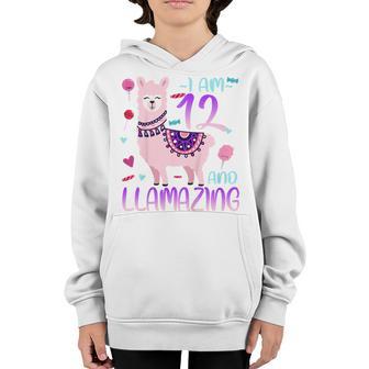 Kids I Am 12 Years Old And Llamazing Llama 12Th Birthday Girl Youth Hoodie - Thegiftio UK