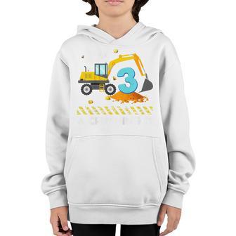 Kids Im 3 And Crushing It 3 Years Boys 3Rd Birthday Excavator Youth Hoodie - Thegiftio UK