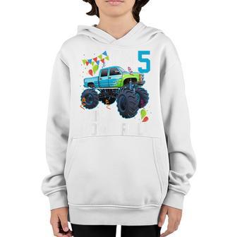 Kids Im 5 This Is How I Roll Monster Truck 5Th Birthday Boys Youth Hoodie - Thegiftio UK
