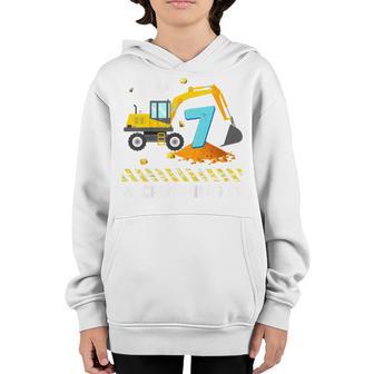 Kids Im 7 And Crushing It 7 Years Boys 7Th Birthday Excavator Youth Hoodie - Thegiftio UK