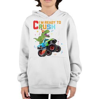 Kids Im Ready To Crush 3Rd Birthday Dinosaur Monster Truck Youth Hoodie - Thegiftio UK