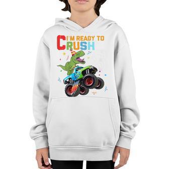 Kids Im Ready To Crush 8Th Birthday Dinosaur Monster Truck Youth Hoodie - Thegiftio UK