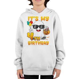 Kids Its My 4Th Birthday Ghost Pumpkin Halloween Party 4 Years Youth Hoodie - Thegiftio UK