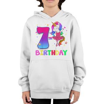 Kids Its My 7Th Birthday Unicorn 7 Year Old Gift Girls Youth Hoodie - Thegiftio UK