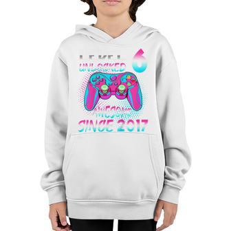Kids Level 6 Unlocked Awesome Since 2017 6Th Birthday 6 Years Old Youth Hoodie - Thegiftio UK