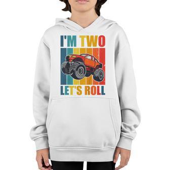 Kids Monster Truck 2 Year Old Boy Monster Truck 2Nd Birthday Boy Youth Hoodie - Thegiftio UK