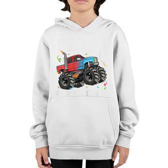 Kids Monster Truck 4Th Birthday Boy 4 Four Year Old Toddler Youth Hoodie - Thegiftio UK